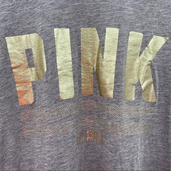 PINK Victoria’s Secret Tee Gray Gold Large - Picture 5 of 9